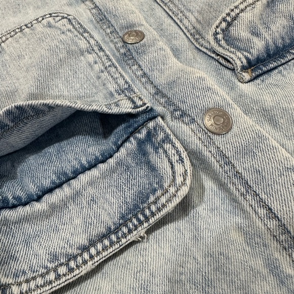 ZARA Light Washed Snap Denim Distressed Hooded Jacket SZ 3-4 - Picture 10 of 12